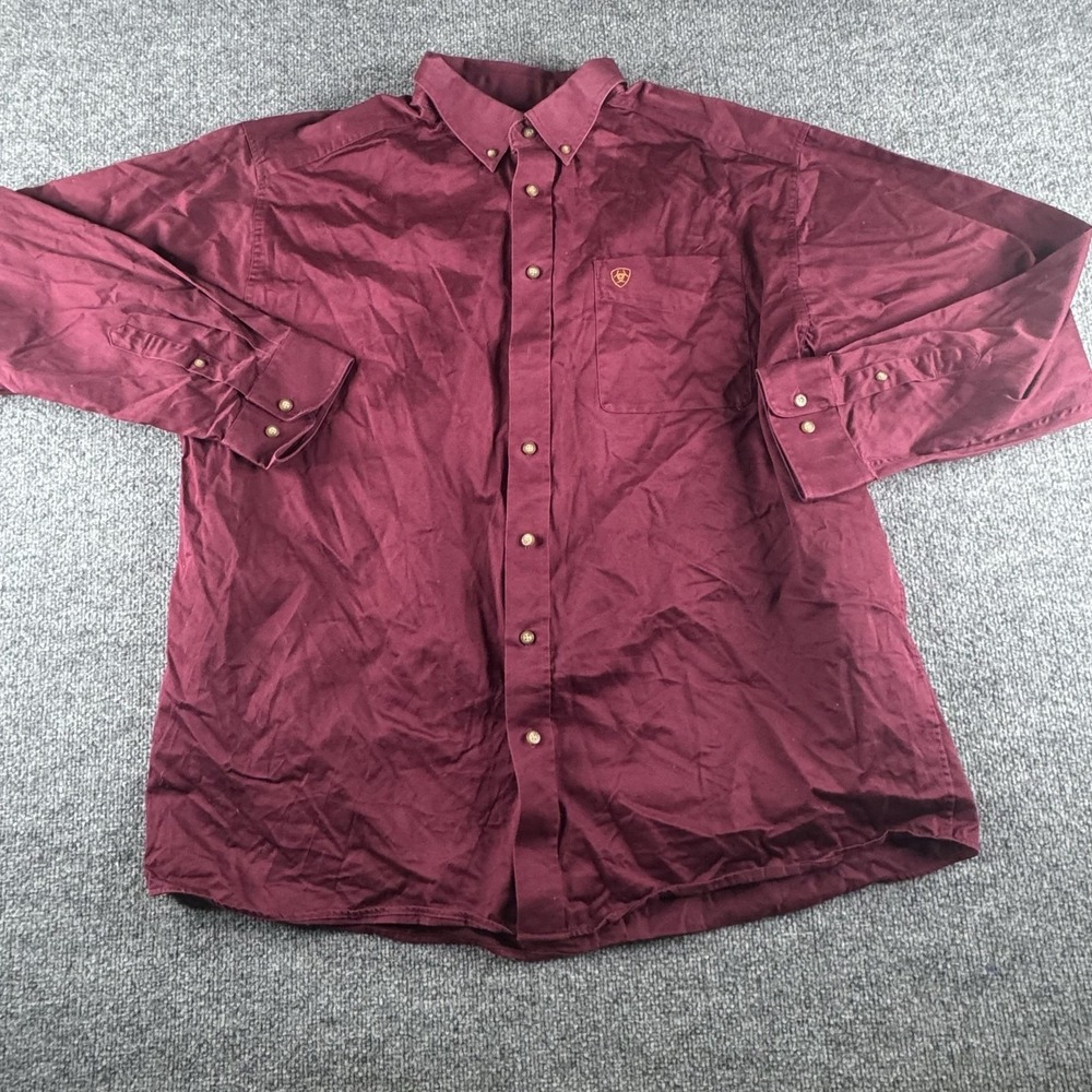 Ariat Shirt Mens 2XL Red Solid Long Sleeve Button Up Western‎ Logo Pocket